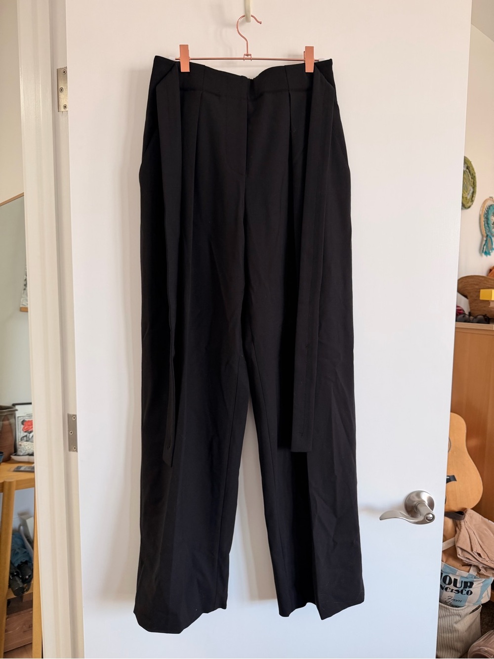 Proenza Schouler Black High-Waist Wide Leg Trousers with Self Tie